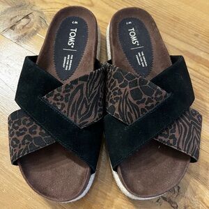 TOMS Black and Brown Animal Print Sandals